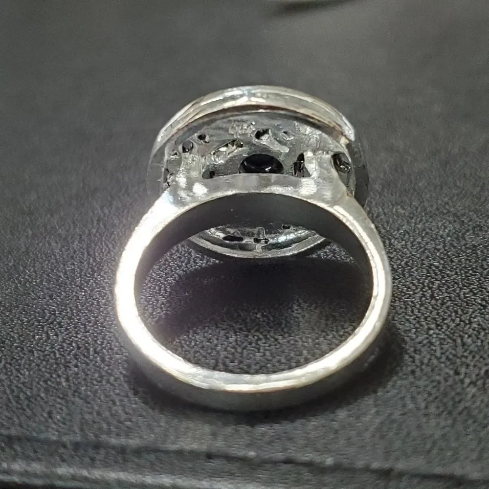 Silver plated black onyx ring with marcasite size 8.5